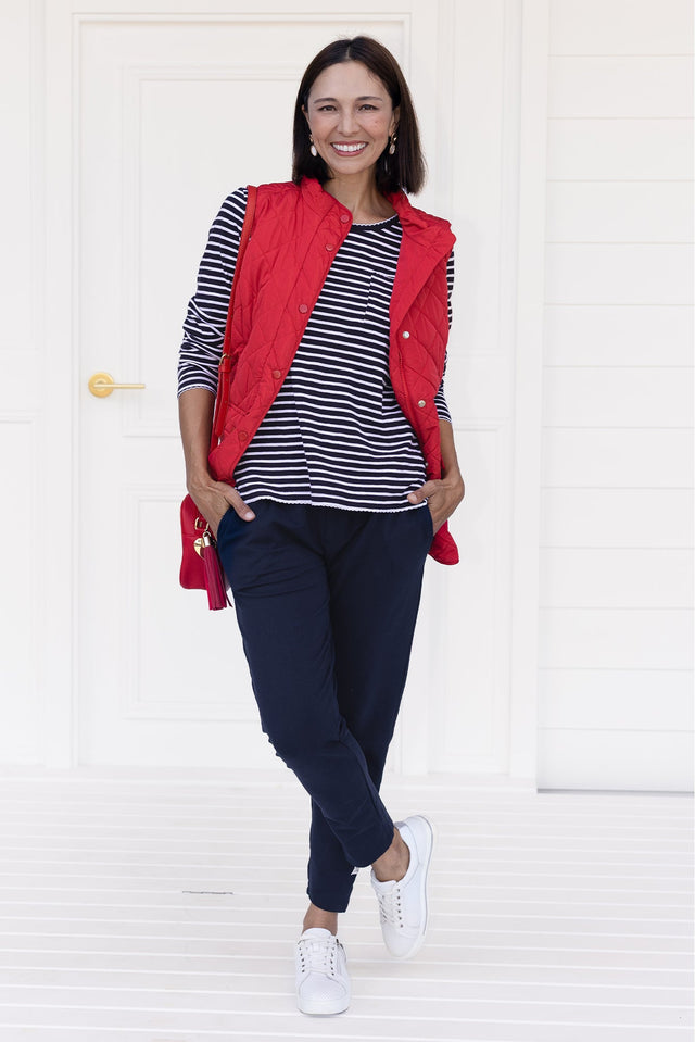 Max Red Quilted Pocket Vest,Brunette model,Lifestyle
