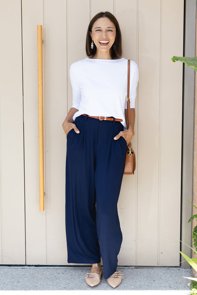 Billie Navy Bamboo Wide Leg Pants