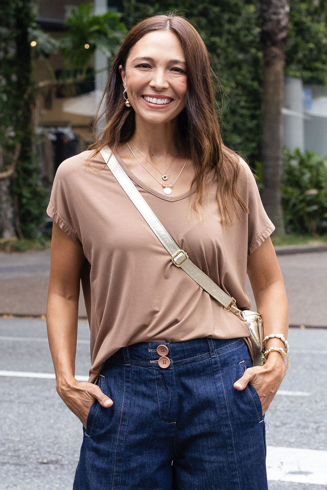 Jenner Mocha V Neck Tee