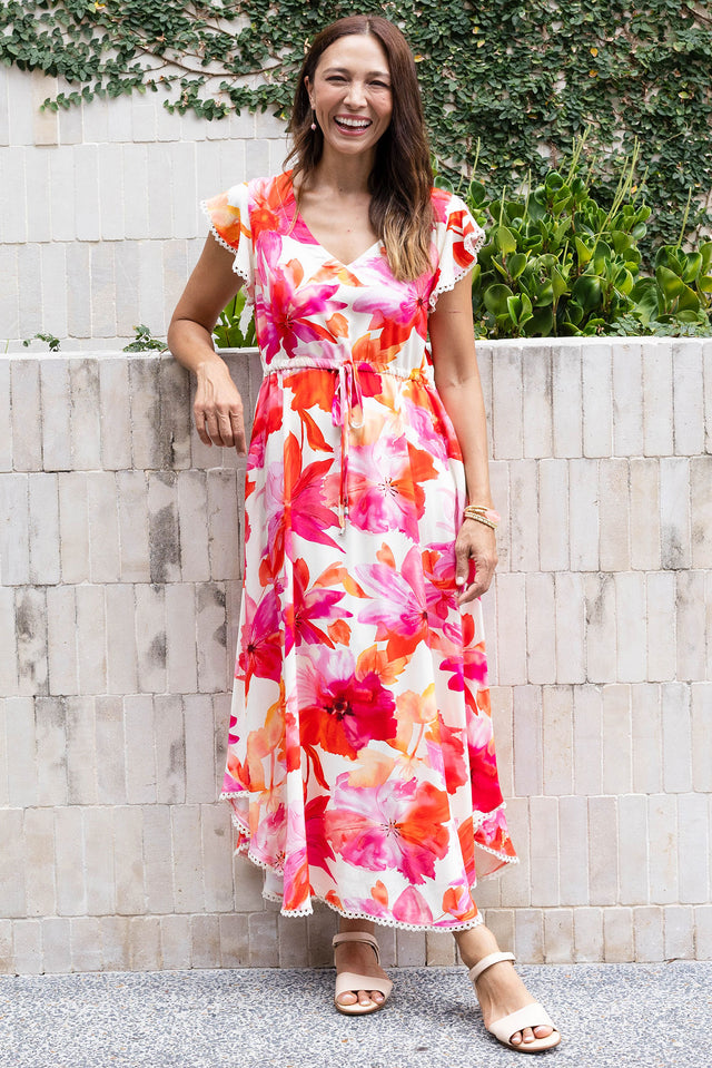 Libby Orange Flower Midi Dress
