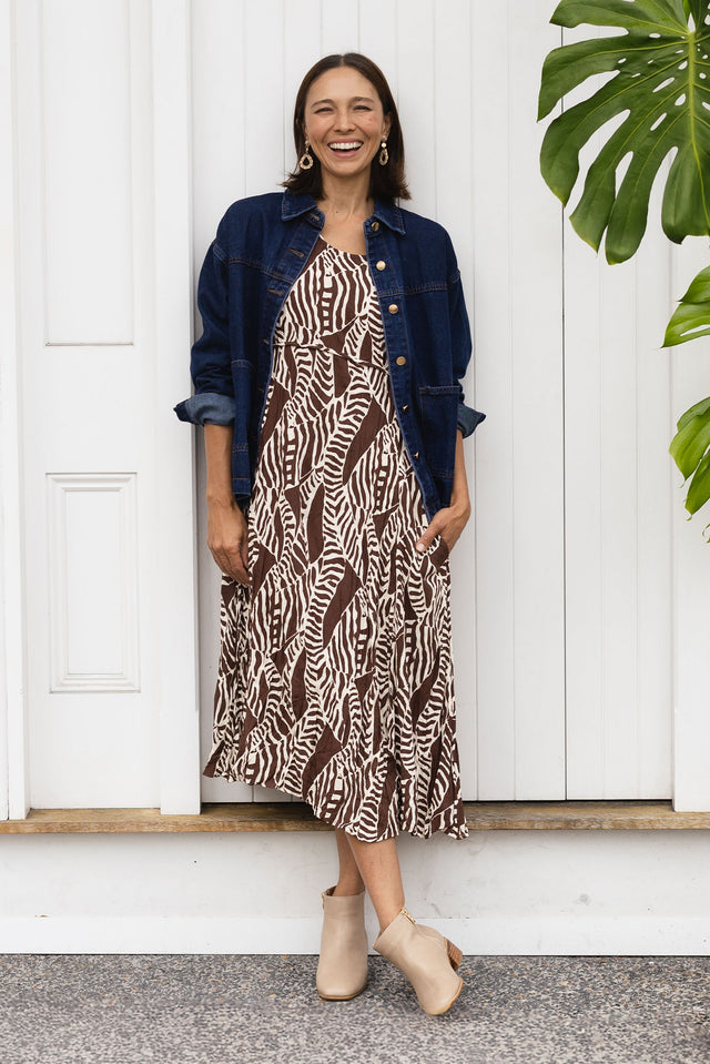 Nessa Brown Leaf Crescent Dress