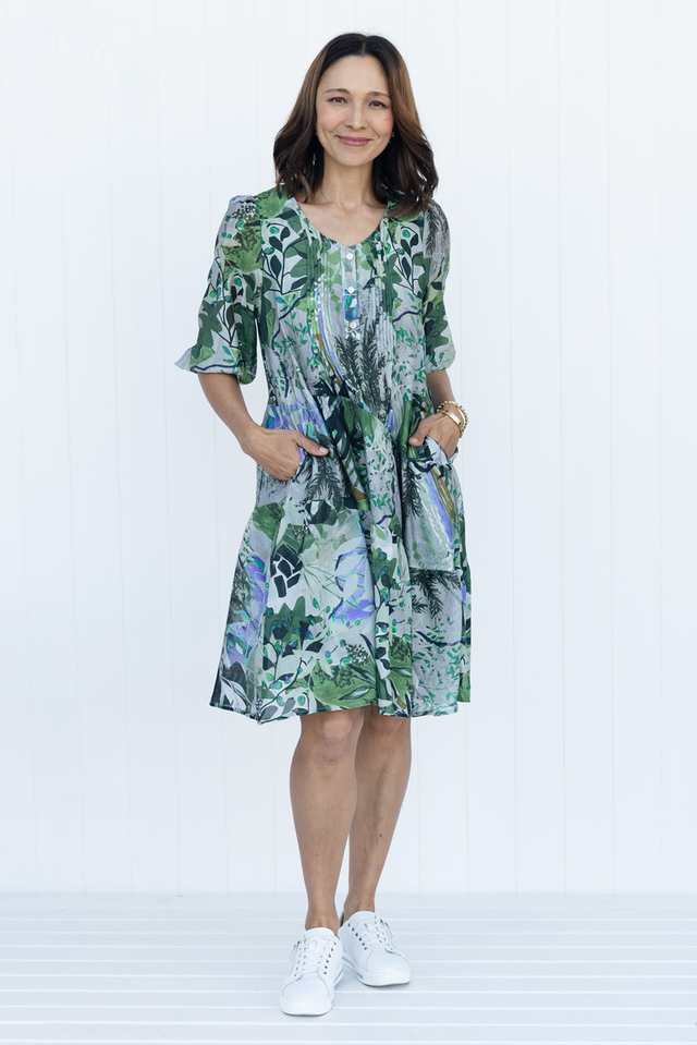 Esta Green Garden Sleeved Dress