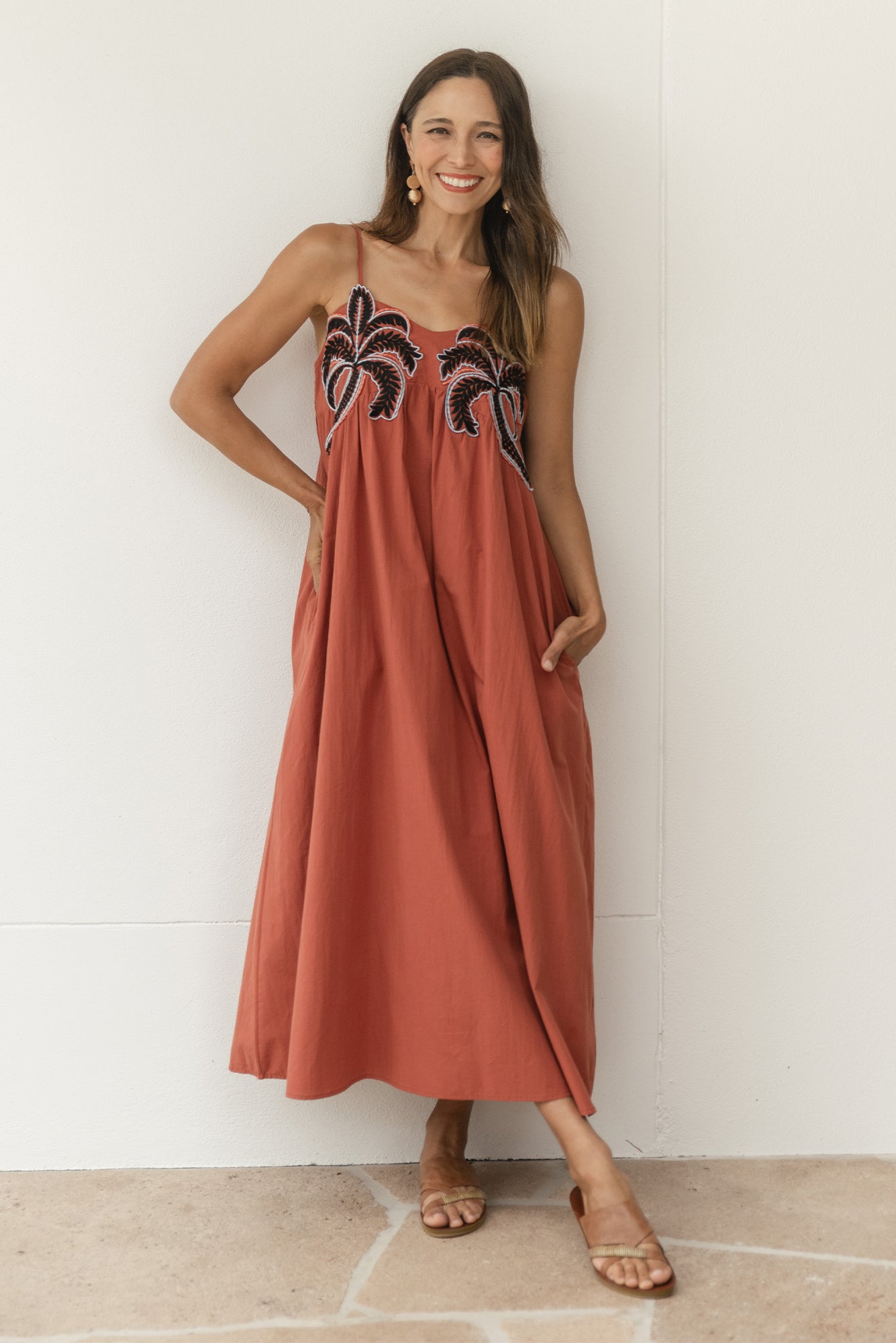 Essen Rust Cotton Poplin Embroidered Dress - Blue Bungalow NZ Essen Rust Cotton Poplin Embroidered Dress - Blue Bungalow NZ