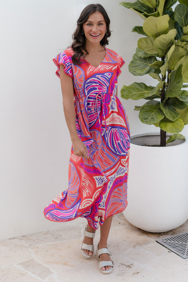 Libby Purple Motif Midi Dress