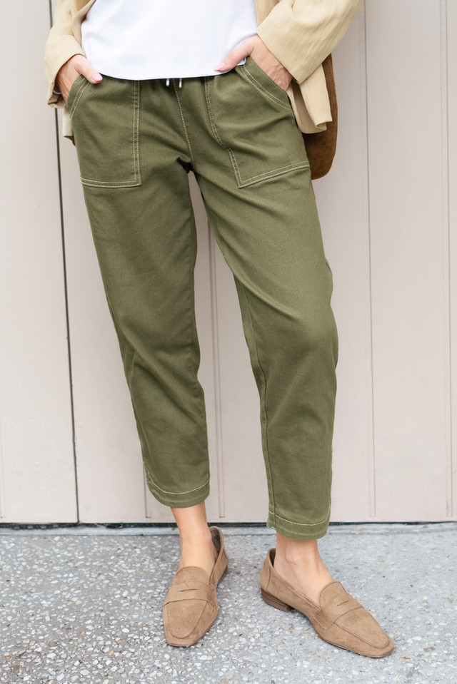 Eliana Olive Cotton Stretch Jeans image 1