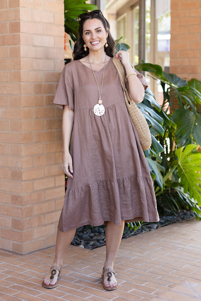 Miller Mocha Linen Tiered Dress image 1