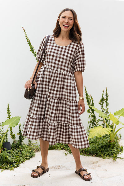 Ravenna Chocolate Check Cotton Dress