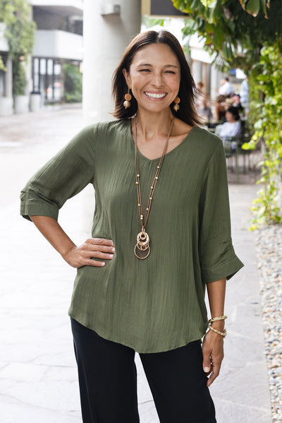 Gomez Khaki Button Top