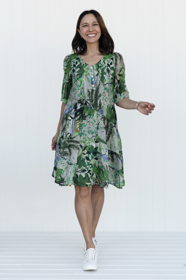 Esta Green Garden Sleeved Dress