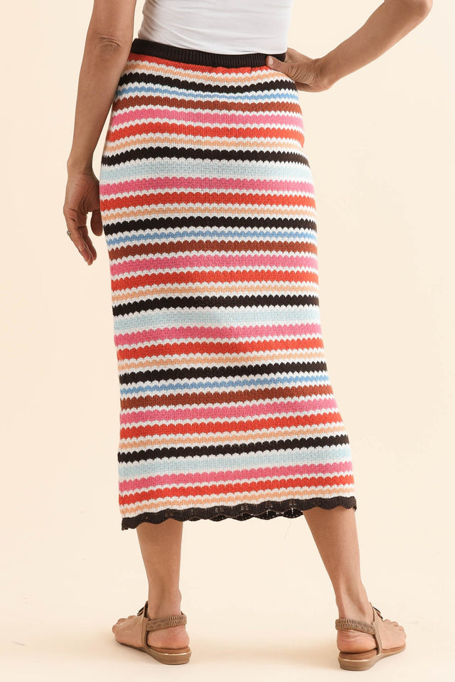 Retro Multi Stripe Cotton Knit Skirt,Back,Brunette model,alt text|model:Cara image 4