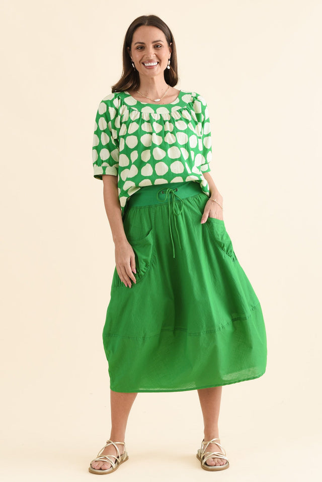 Gabe Fern Green Cotton Pocket Skirt,Full Body,Brunette model,alt text|model:MJ