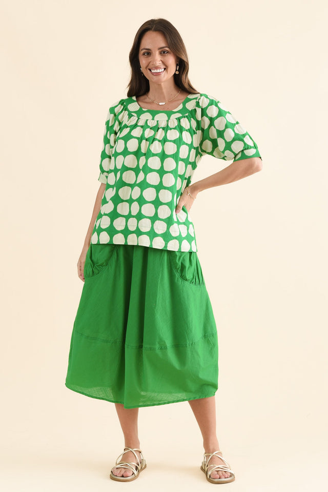 Gabe Fern Green Cotton Pocket Skirt,Full Body,Brunette model,alt text|model:MJ image 6