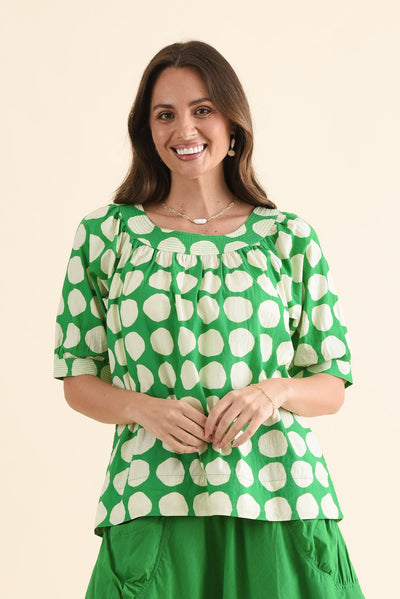 Rhea Green Spot Cotton Top