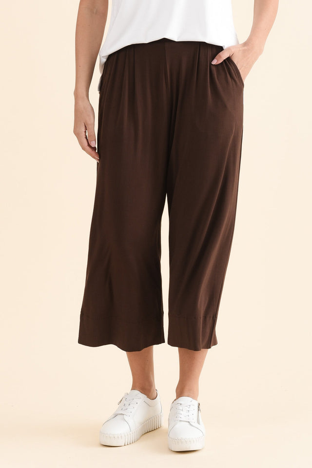 Rhodes Chocolate Bamboo Wide Leg Pants,Front,Brunette model,alt text|model:MJ image 1