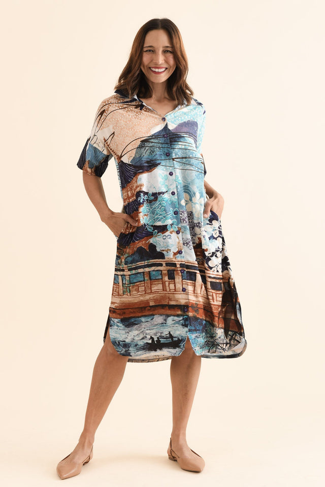 Rhonda Beige Vista Shirt Dress,Full Body,Brunette model,alt text|model:Cara
