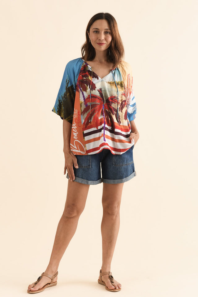 Rica Red Beach Tassel Top,Full Body,Brunette model,alt text|model:Cara image 6