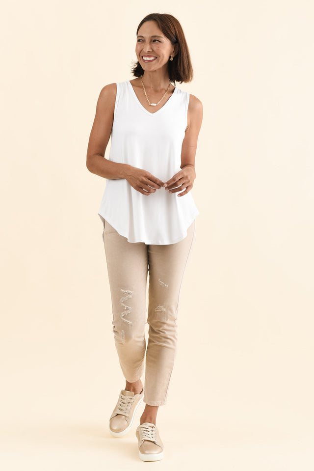 Rihanna White Bamboo Tank,Brunette model,alt text|model:Cara image 8