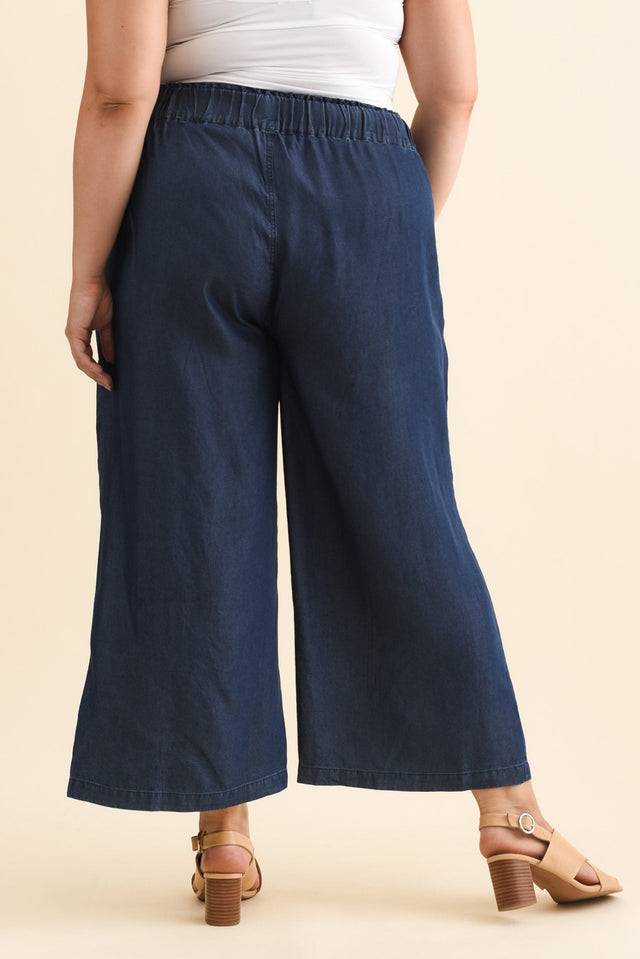 Rio Dark Blue Lyocell Relaxed Pants,Brunette model,alt text|model:Gabby image 11