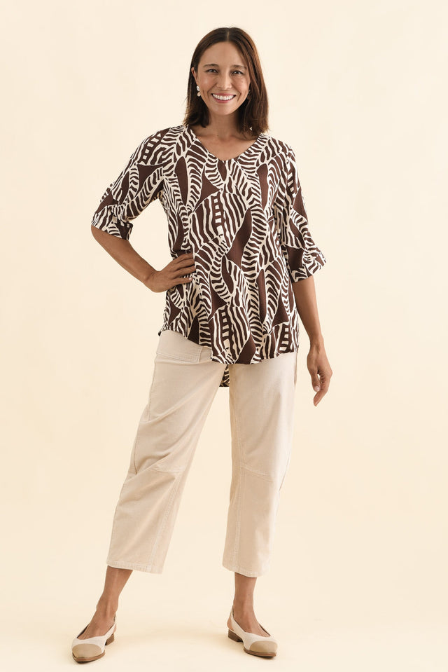 Riveria Brown Leaf V Neck Top image 2