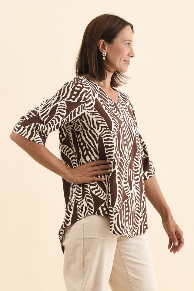 Riveria Brown Leaf V Neck Top image 3