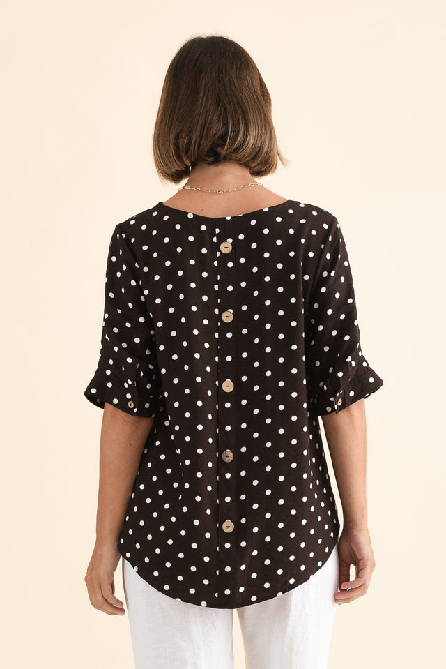 Riveria Brown Spot V Neck Top,Back,Brunette model,alt text|model:Laura image 4