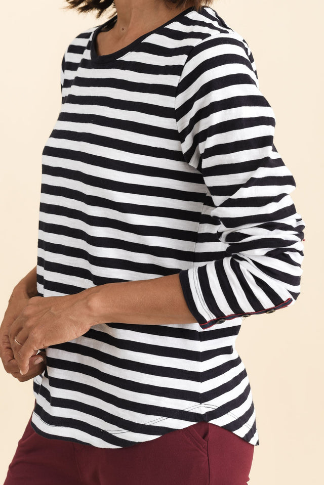 Riviera Navy Stripe Cotton Long Sleeve Tee,Brunette model,alt text|model:Cara image 6