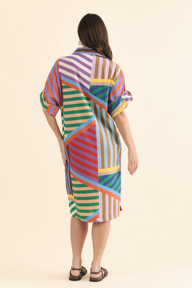 Robin Pink Stripe Cotton Shirt Dress,Back,Brunette model,alt text|model:MJ image 4