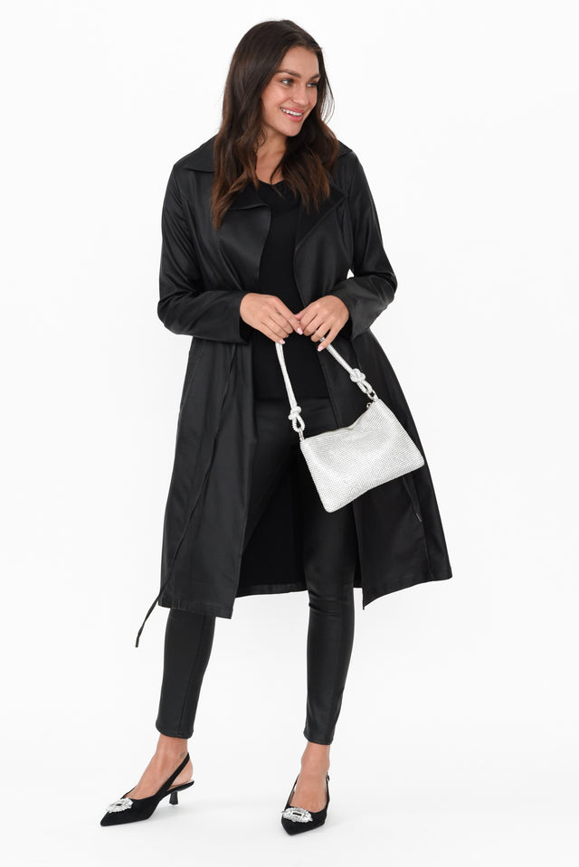 Rois Black Faux Leather Trench Coat banner image