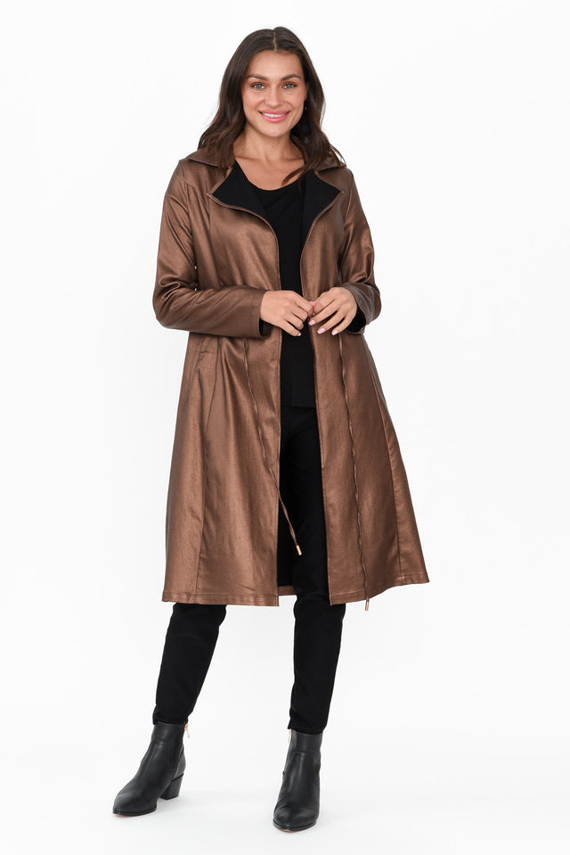 Rois Bronze Faux Leather Trench Coat banner image