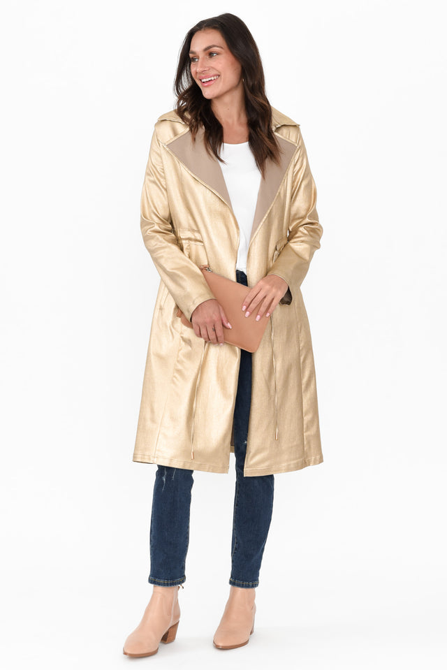 Rois Gold Faux Leather Trench Coat banner image