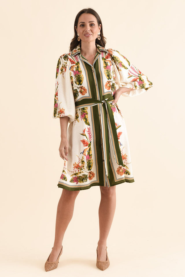 Romeo Green Garden Tie Dress,Full Body,Brunette model,alt text|model:MJ image 2
