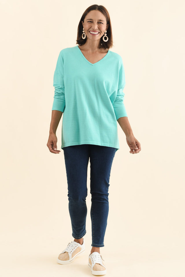 Ronnie Aqua Knit Jumper,Brunette model,alt text|model:Cara image 7