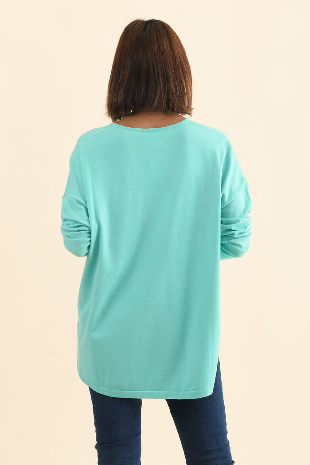 Ronnie Aqua Knit Jumper,Brunette model,alt text|model:Cara image 5