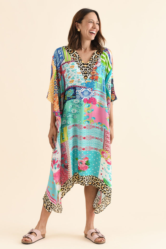 Rosanne Green Mosaic Kaftan,Full Body,Brunette model,alt text|model:Cara image 6