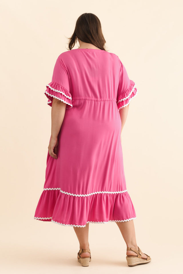 Rosemarie Pink Contrast Frill Dress,Brunette model,alt text|model:Gabby image 11
