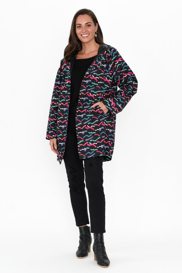 Rosie Black Abstract Hooded Raincoat