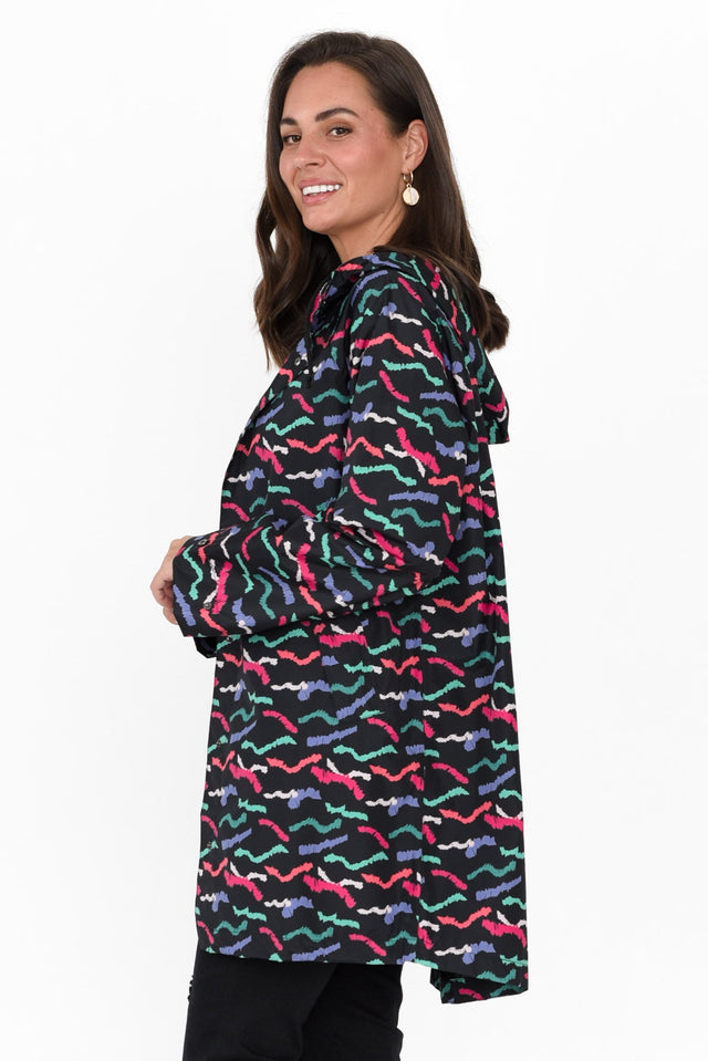 Rosie Black Abstract Hooded Raincoat image 5