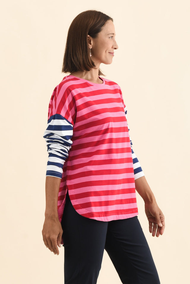 Rouge Red Stripe Cotton Long Sleeve Tee,Brunette model,alt text|model:Cara image 4