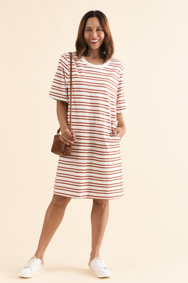 Rouge Tan Stripe Cotton Tee Dress image 1