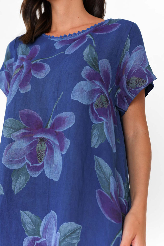 Ryker Cobalt Floral Linen Pocket Dress