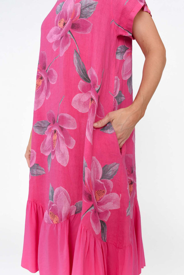Ryker Hot Pink Floral Linen Pocket Dress image 6