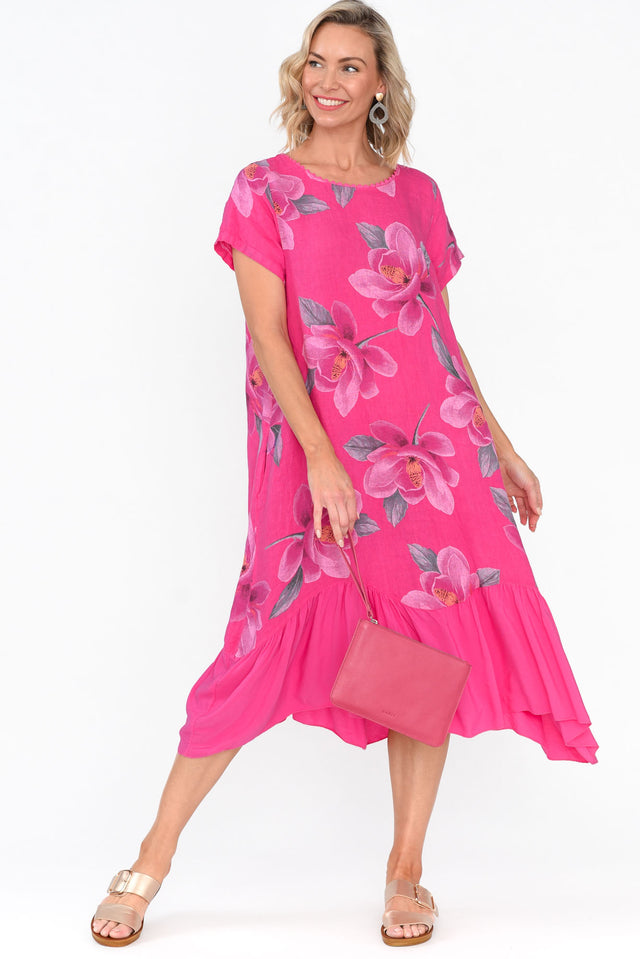 Ryker Hot Pink Floral Linen Pocket Dress image 2