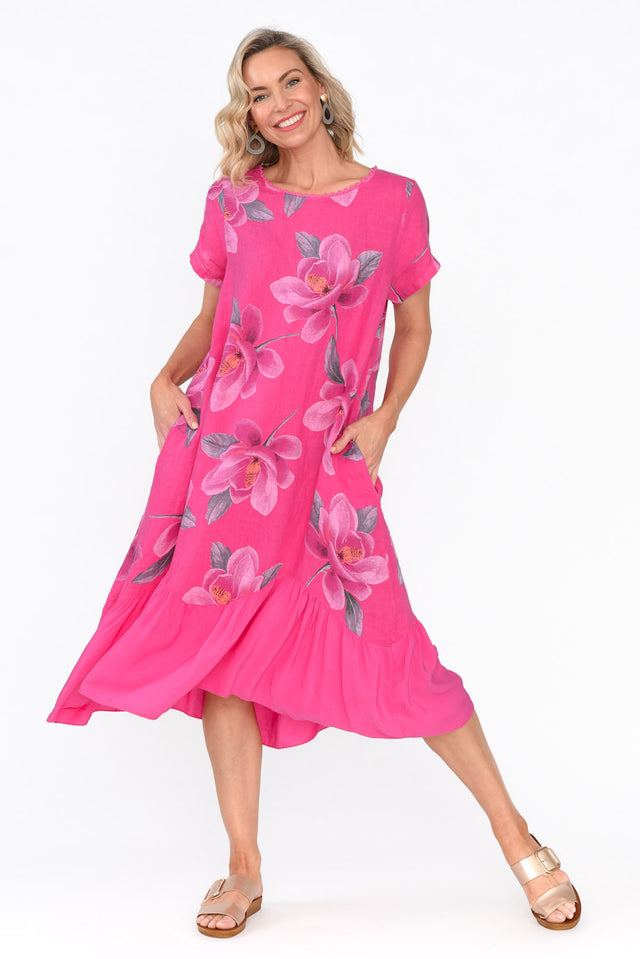 Ryker Hot Pink Floral Linen Pocket Dress image 7