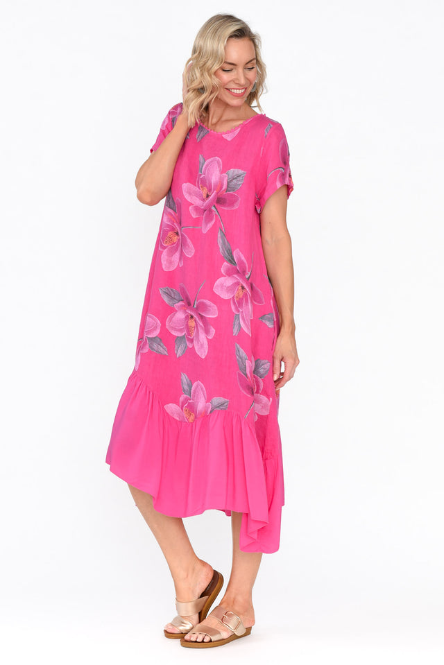 Ryker Hot Pink Floral Linen Pocket Dress image 4