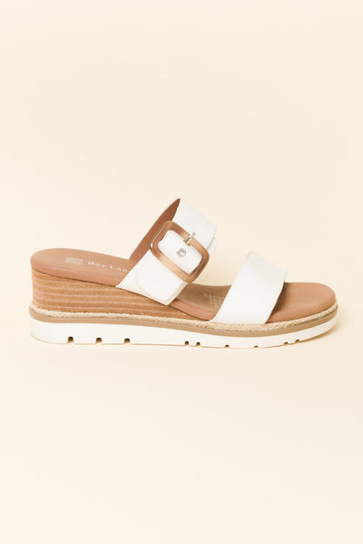 Ryver White Buckle Wedge Sandal