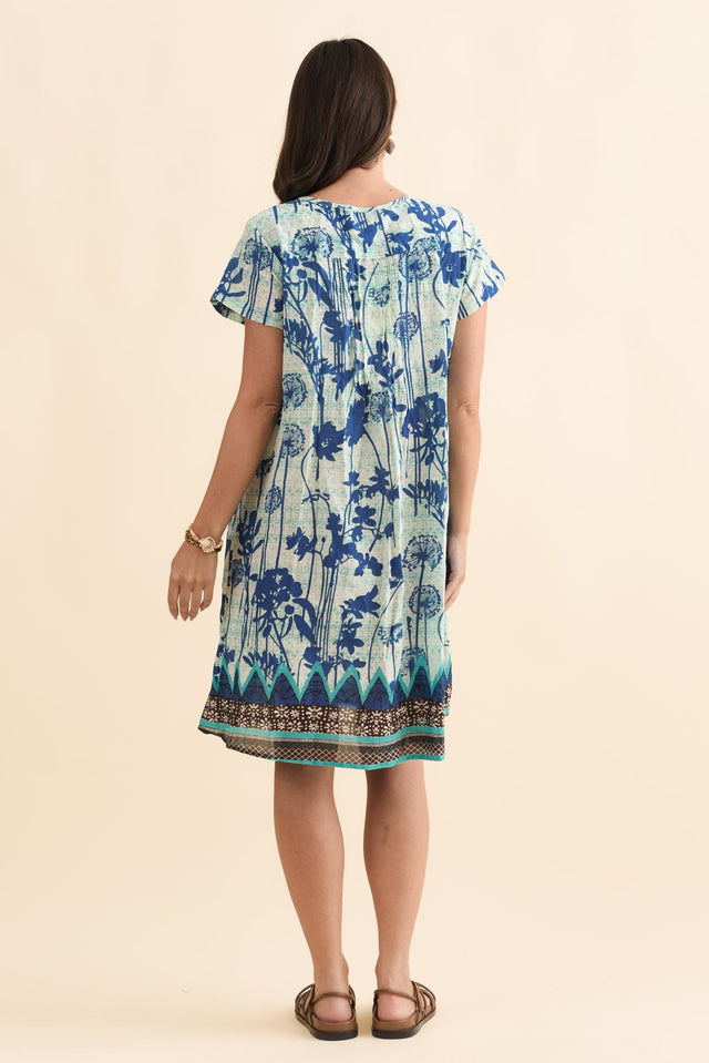 Sabina Cobalt Dandelion Crinkle Cotton Dress,Brunette model,alt text|model:MJ image 5