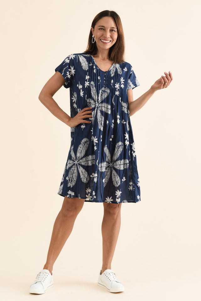 Sabina Navy Flower Crinkle Cotton Dress image 6