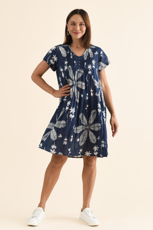 Sabina Navy Flower Crinkle Cotton Dress