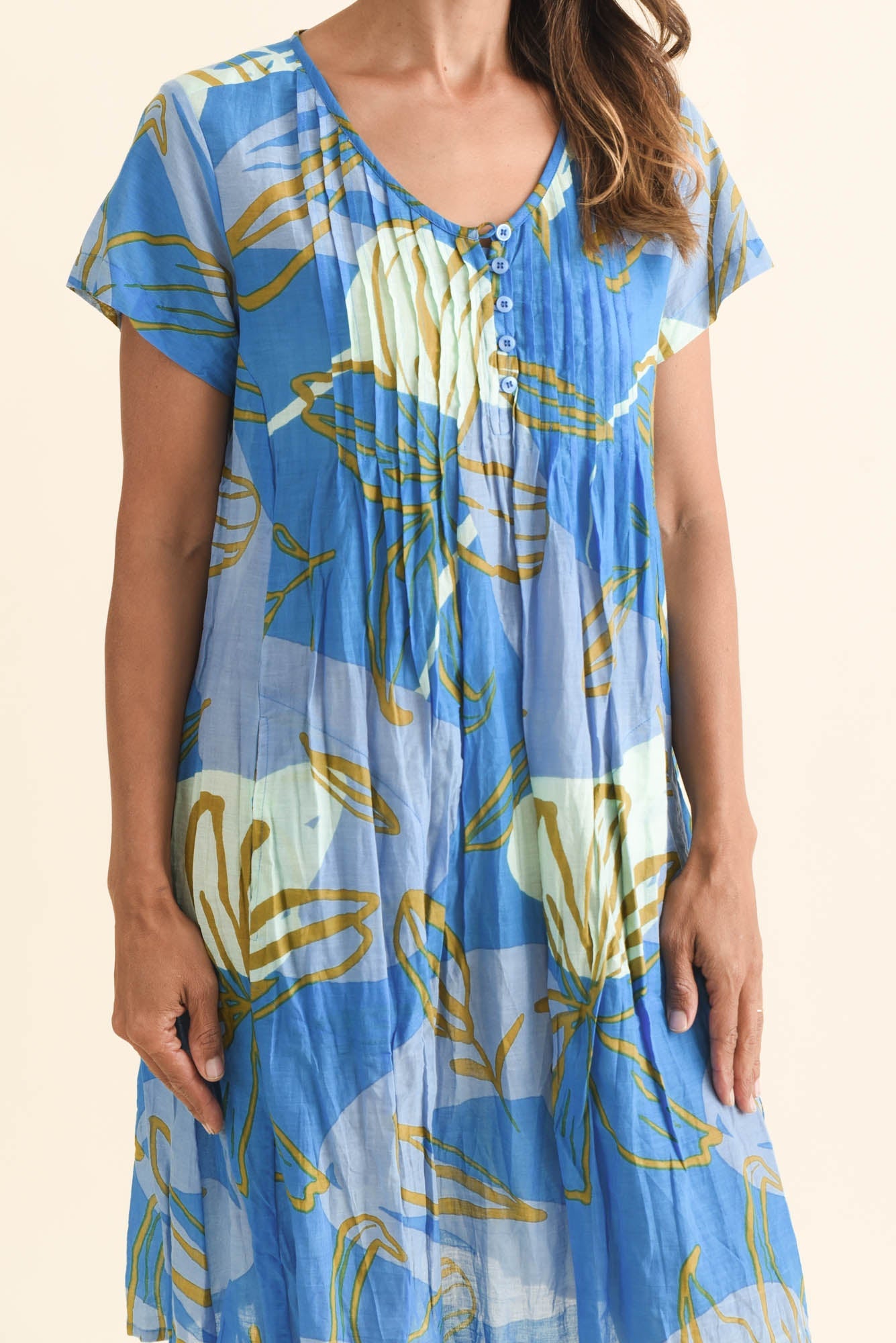Sabina Cobalt Lily Crinkle Cotton Dress