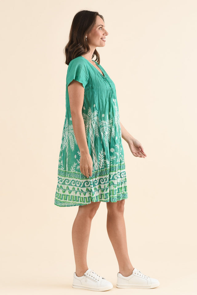 Sabina Green Beach Crinkle Cotton Dress,Side,Brunette model,alt text|model:MJ image 3